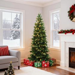Pre-Lit Green Artificial Slim Christmas Tree with Light, 6ft ，AP2096-6FT