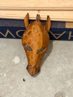 Hand-Carved African Tribal Mask with Brass Accents