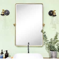 TEHOME Gold Pivot Rectangle Bathroom Vanity Mirror ( Brand New, In Box ) For $35