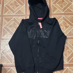 Supreme Black Zip Up With Leather Design 