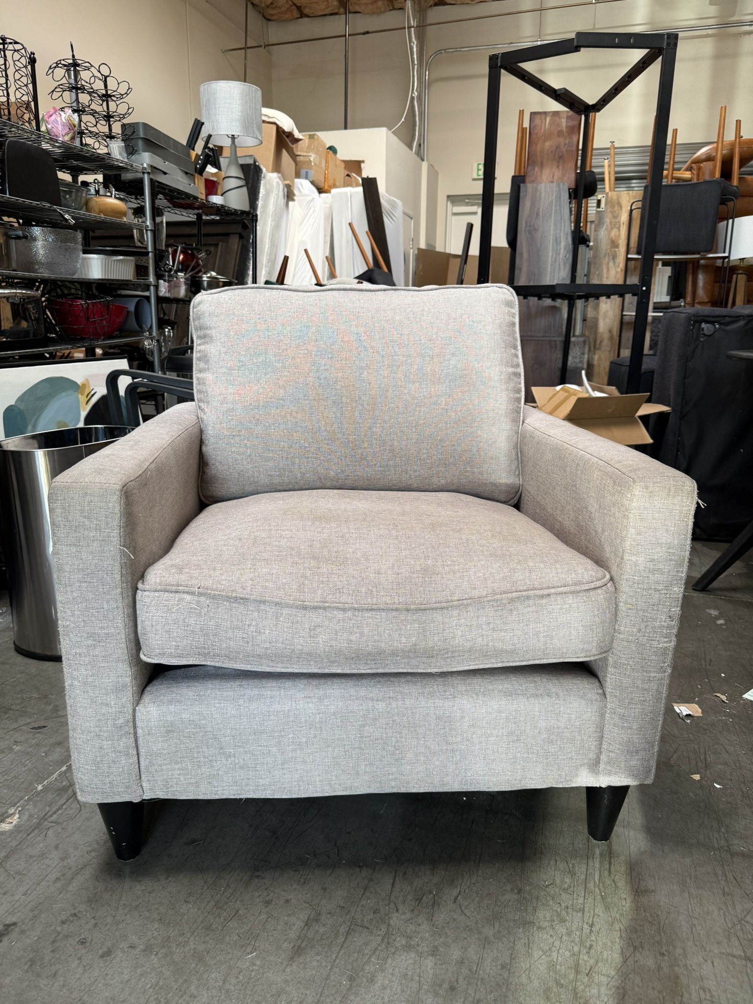 Modern Upholstered Armchair – Light Gray, Comfortable & St