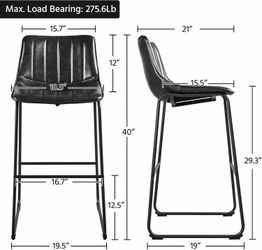 Yaheetech 30" Bar Stools Industrial PU Leather Armless Chair with Sled Metal Legs and Upholstered Seat for Home and Restaurant, 2pcs, Black