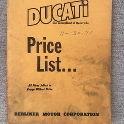 Ducati Motorcycle Parts Price List Catalog Manual Book 1971