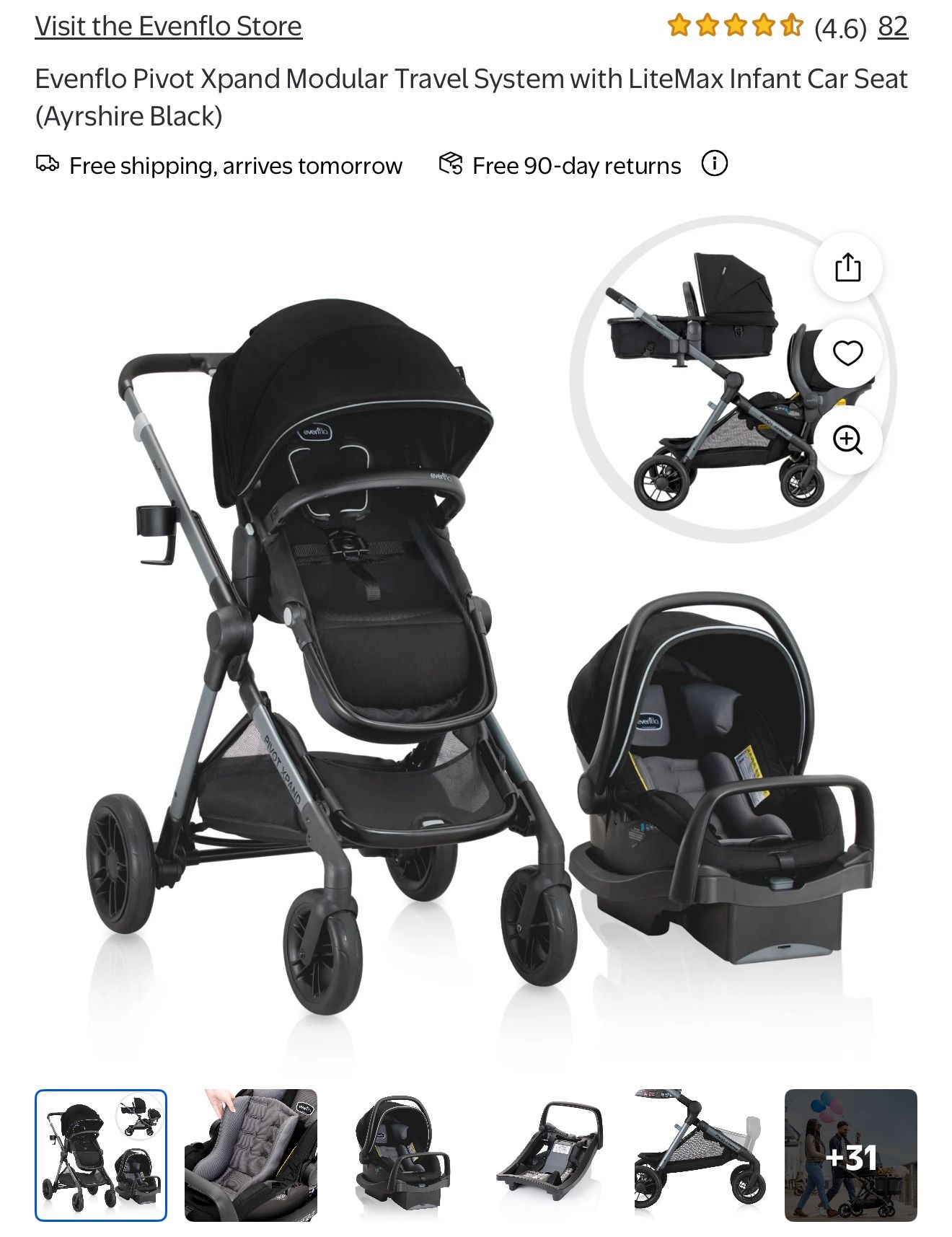 Evenflo Pivot Xpand Modular Travel System with LiteMax Infant Car Seat 