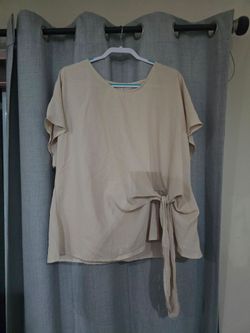 Beige Flutter Sleeve Tie-Front Blouse 4XL
