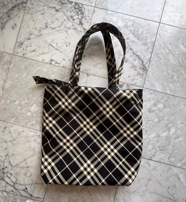 tote bag plaid pattern black beige large shopper
