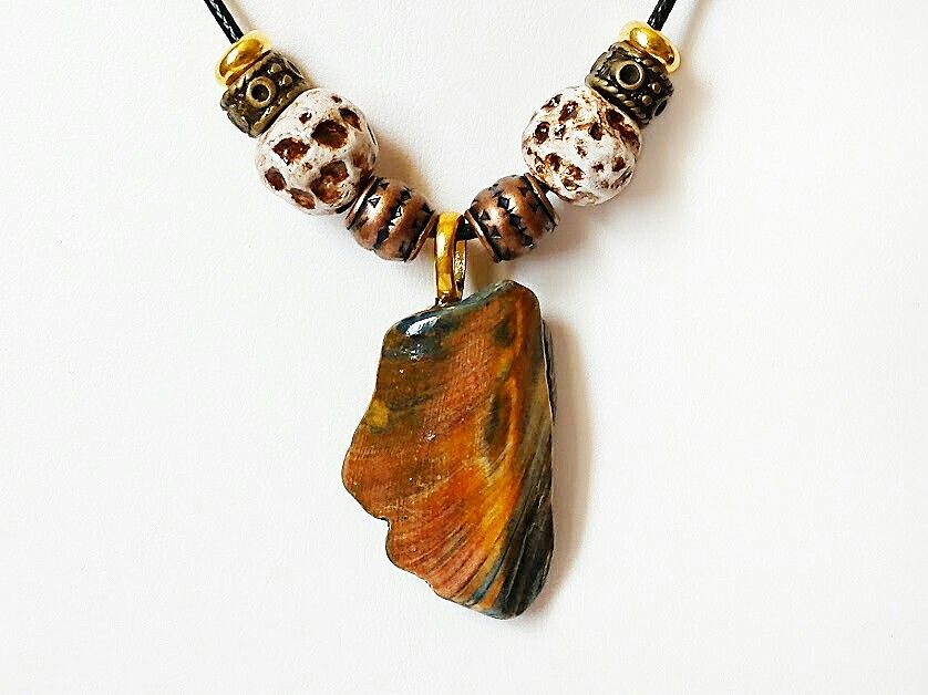 Shell Pendant Necklace With Handmade Clay Beads