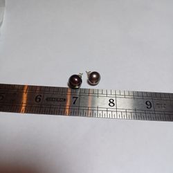 925 Sterling Silver And Tahitian Freshwater Pearl Stud Earrings New