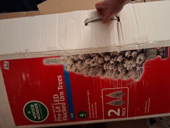 New In Opened Box Set Of 2 Flocked Trees