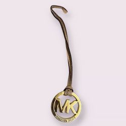  Michael Kors Gold MK Logo Charm with Beige Leather Strap