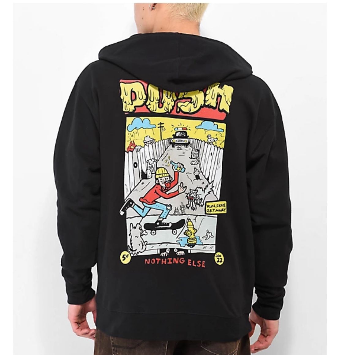 New Men’s M Zumiez Empyre Push zip hoodie Sweatshirt comic strip skateboarder