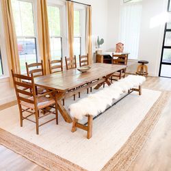 Custom Dining Table Solid Wood Farmhouse Set Round Oval Modern Rustic Hand Built Handcrafted Bench Kitchen Breakfast Counter Bar Comedor  Farm House 