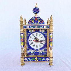 Vintage Cloisonne Enamel Chinese Brass Mantel Clock