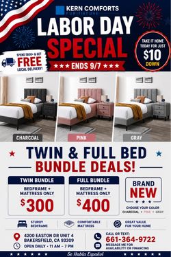 🇺🇸Labor Day Sale Twin & Full Bed + Mattress Bundle | $10 Down