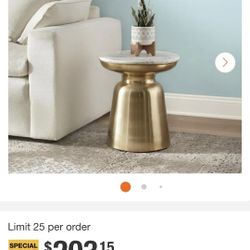 Cupertine Round Gold Marble Metal Accent Table with Marble Stone Top 