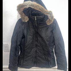 Womans Espirit jacket size Medium removable hood black full zipper faux fur puff