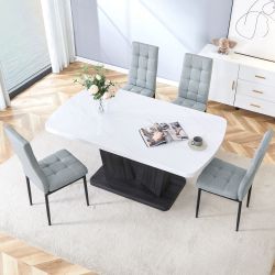 5 Piece Dining Table Set, 1.8 Thickness Tabletop and V-shaped Table Legs, 63 Inch Modern Kitchen Dining Table and Upholstered Dining Chairs for Kitche