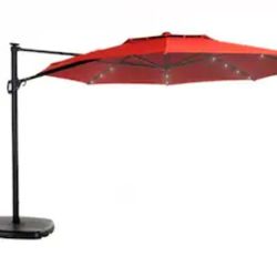 Simply Shade 11-ft Red Solar Powered Auto-tilt Cantilever Patio Umbrella with Base (BRAND NEW In The Box)