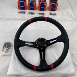 NEW STEERING WHEEL CARBON LOOK & quick RELEASE 2 items 125$