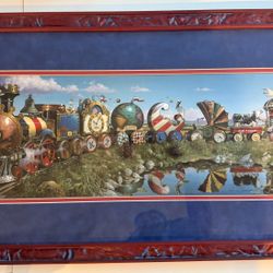 THE GREAT KETTLES TRAIN FRAMED. PRINT BY DEAN MORRISSEY. In excellent condition.