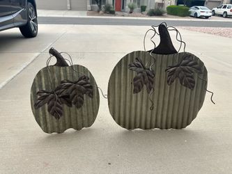 Corrugated Metal Pumpkin Decorations Set of 2