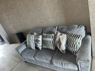 Gray Fabric 3-Seat Sofa with Throw Pillows