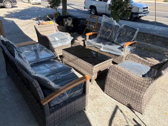 7 Pcs Patio Furniture Set with Chairs, Wicker Patio Conversation Set, Outdoor Patio Set with 2 Chair & 3-seat Sofa and 2-seat Sofa,2 Ottomans and Coff