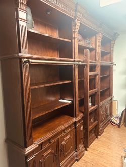 Philippe Langdon wood library bookcase w/ ladder St James collection
