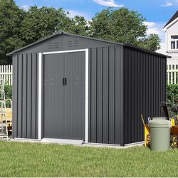 Outdoor Garden Storage Shed 6' × 8' Garden Tool House with Double Sliding Doors, Steel Anti-Corrosion Storage House forYard Lawns 