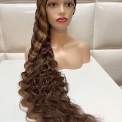Lace Front Wig- Honey Brown-Curly Wavy Long Hair Wig~Halloween costume Cosplay Dress Up-brand New $60- Peluca Ondulada Nueva