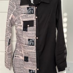 Dual Pattern Button Up Blouse