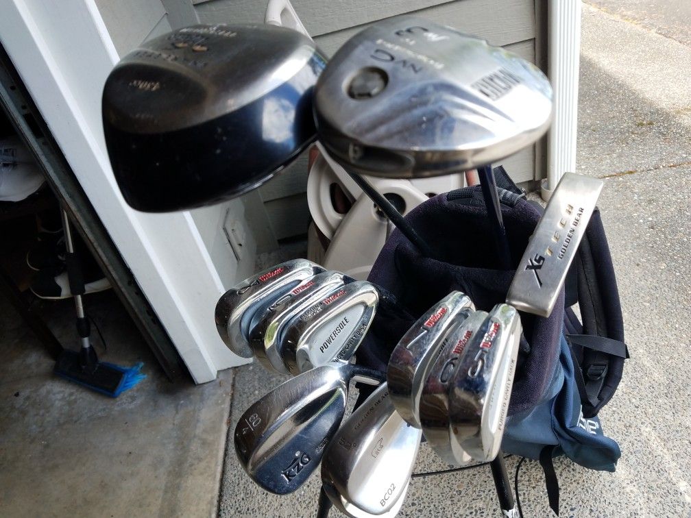 Exceptionally nice intermediate set of golf clubs. Wilson forged Powersole iron, 3 wedges, putter, driver & 3 wood