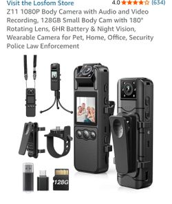 1080P Body Camera with Audio and Video Recording, 128GB Small Body Cam with 180° Rotating Lens, 6HR Battery & Night Vision, Wearable Camera for Pet, H