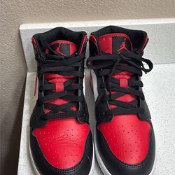 jordan mid 1’s white black red $75