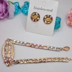 Virgin Mary  Earrings Bracelet Gold-plated  3-colors 18k 