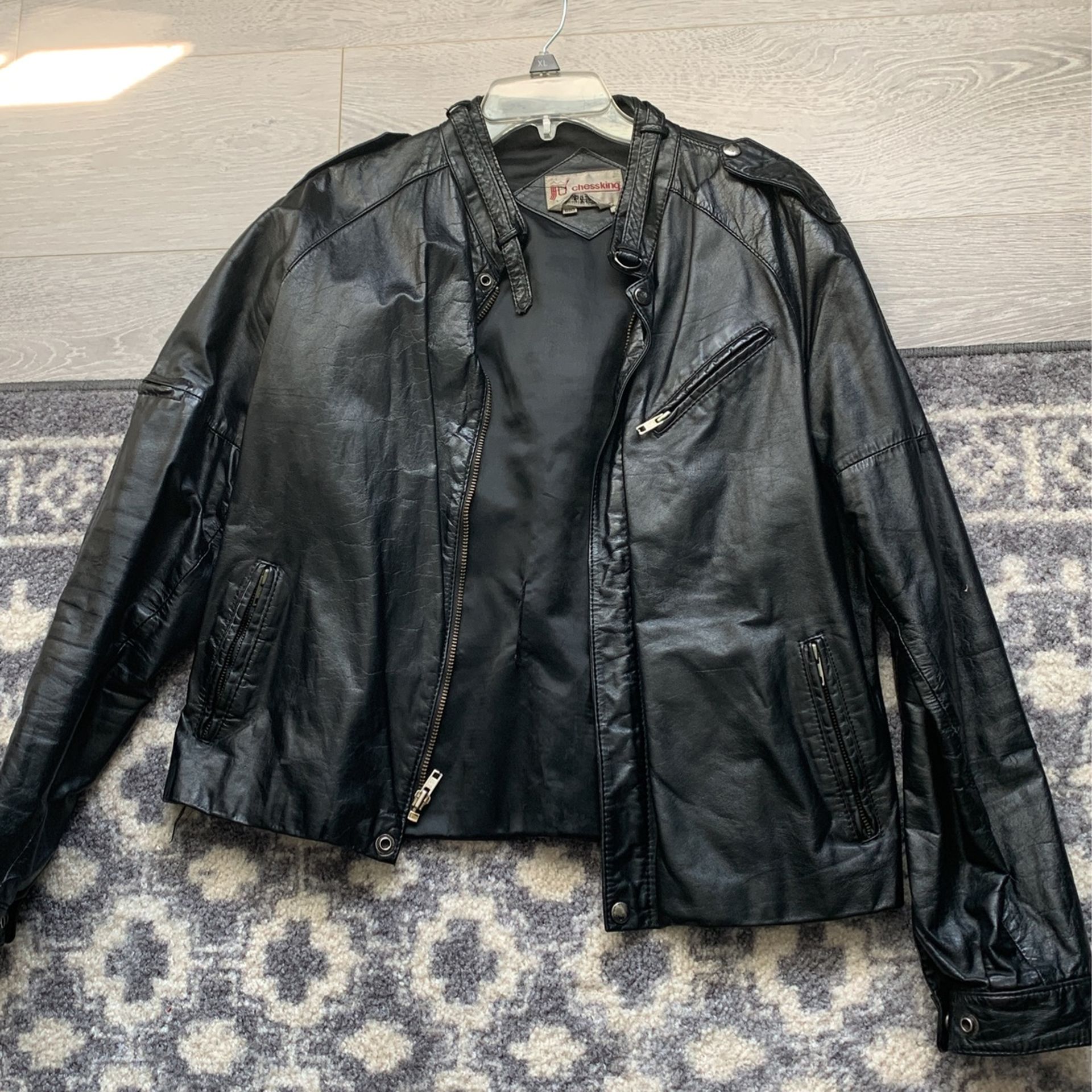 Chess king Black Leather Coat
