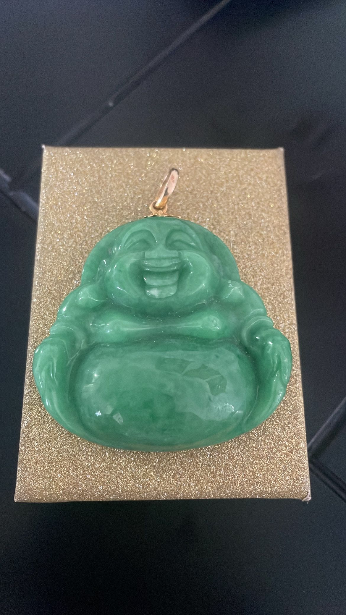 Big Buddha Jade Pendant With 18k Gold Bail 