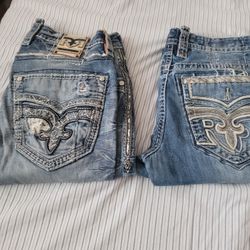 2 Mens Rock Revival Jeans Size 34x32 Boot $65 EACH PICKUP IN OAKDALE 