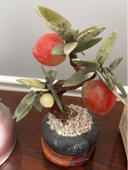 Vintage Chinese Jade & Quartz Glass  Tree - Peach