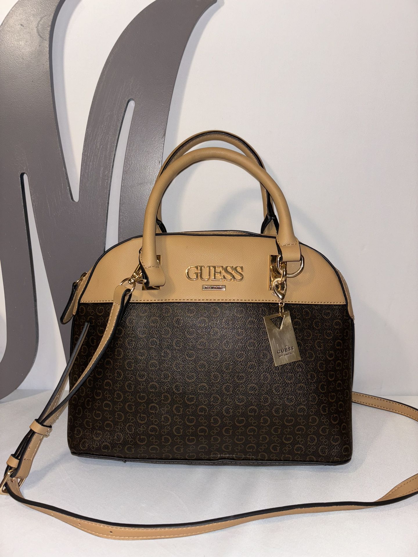 *GUESS* Two-Tone Leather Dome Satchel W/ Crossbody Strap.