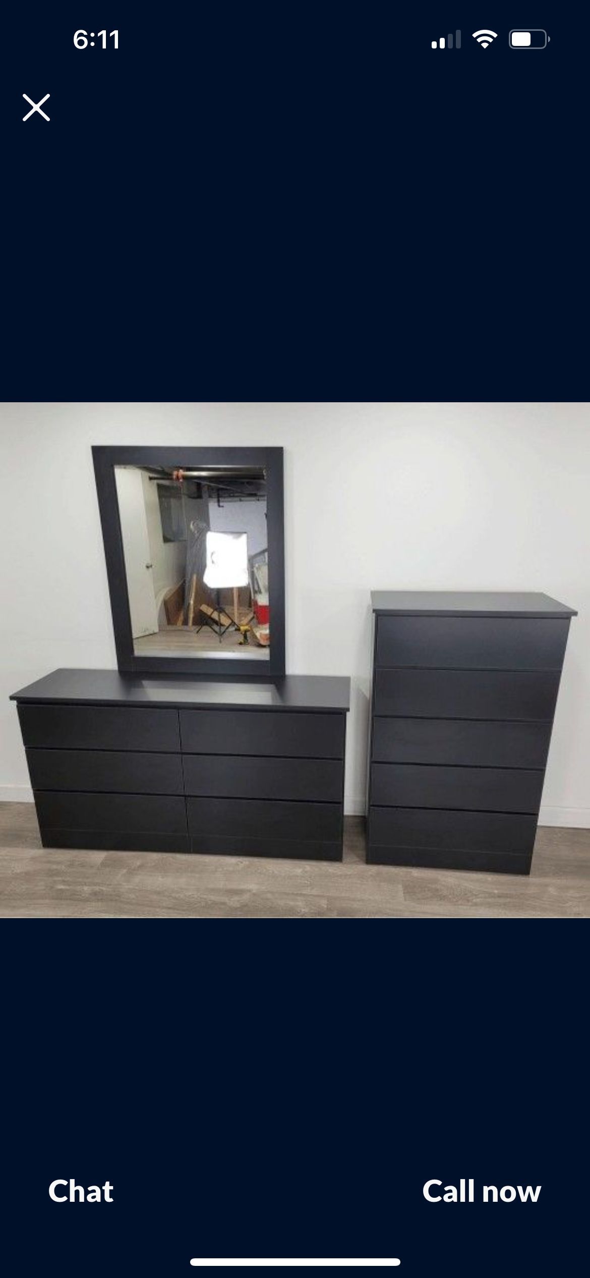 Dresser with mirror and chest – White, Black, and Gray