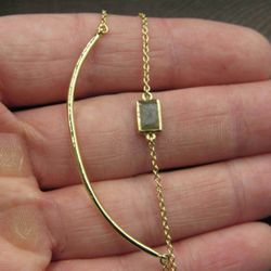 6" Sterling Silver Chain Gold Plated Small Stone And Bar Bracelet Vintage