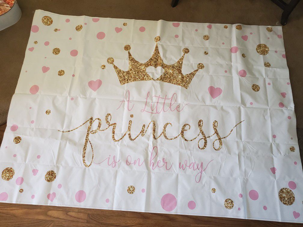 Princess Baby Shower Banner Pink White  Gold 