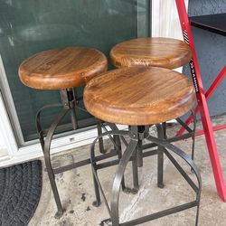 3 Brown Oak Stools