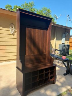 Entryway Hall Tree with Shoe Storage Bench – Dark Wood
