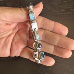 Sterling Silver Multi-Gemstone bracelet , size 7.5, slide lock closure