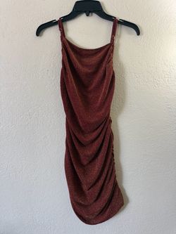 Love Tree burgundy mini dress with gold glitter, size L
