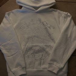 WHITE RHINE STONE SPYDER HOODIE