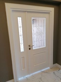 White Interior Door with Decorative Glass Panel
