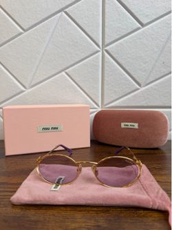 Miu Miu Gold & Pink Round Sunglasses